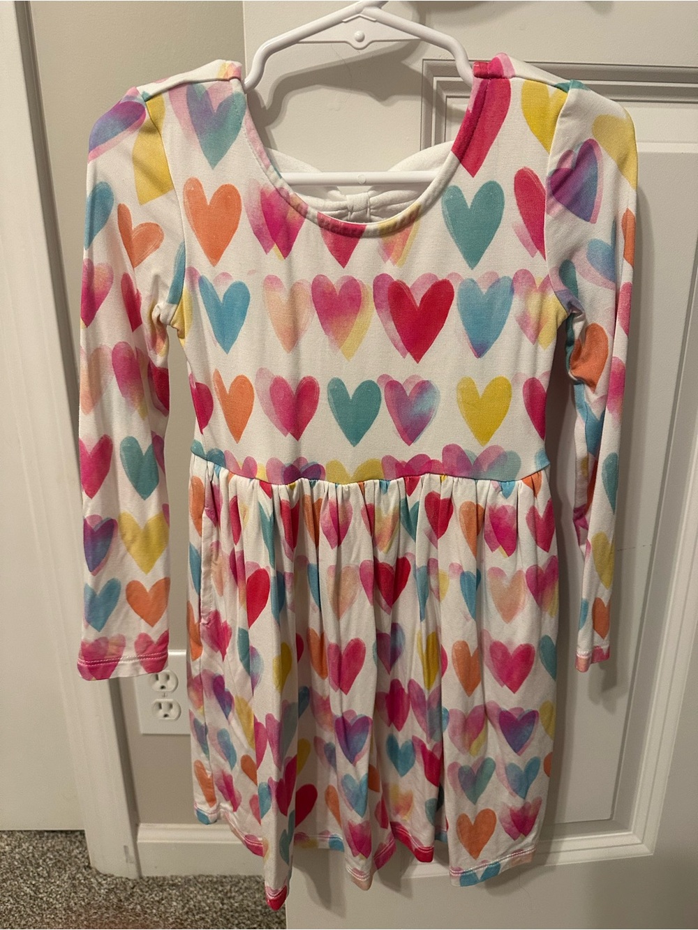 Little Sleepies White Long-Sleeve Dress with Multicolor Hearts